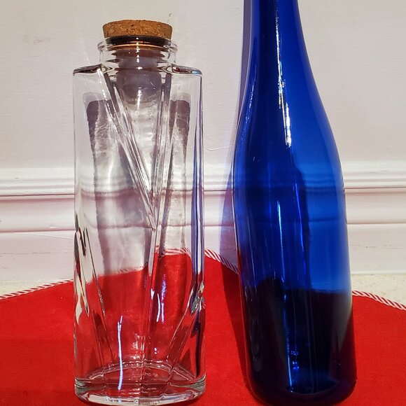 2 Glass Bottles - Clear & Cobalt - Mint Clean - Picture 1 of 8